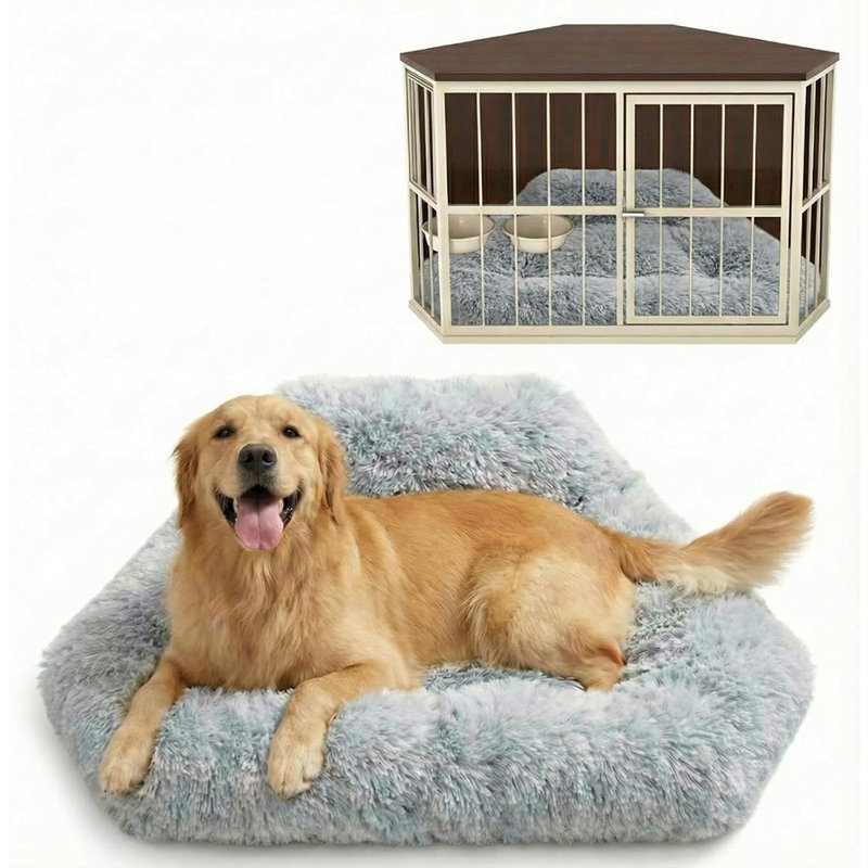 Grand tapis de caisse d'angle pour chien - Matelas moelleux, lavable et confortable, compatible avec les chenils et les meubles pour animaux