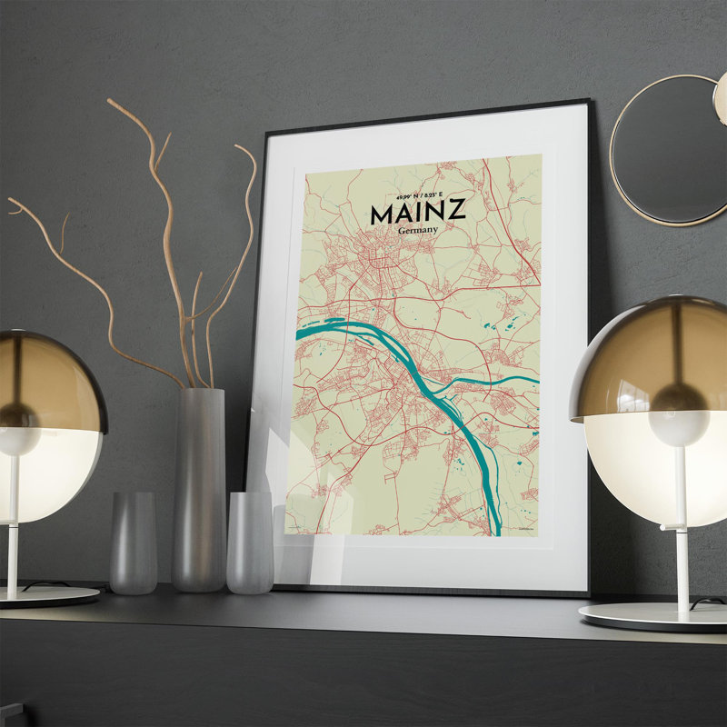 Mainz City Map in Tricolour 1 Piece Wall Art, 17cm H x 11cm W x 0.05cm D