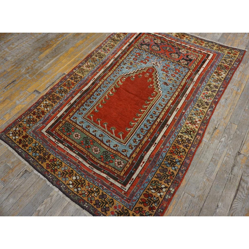 1860s Red Antique Medallion Tribal Turkish Village Kirshehir Knotted Prayer Rug