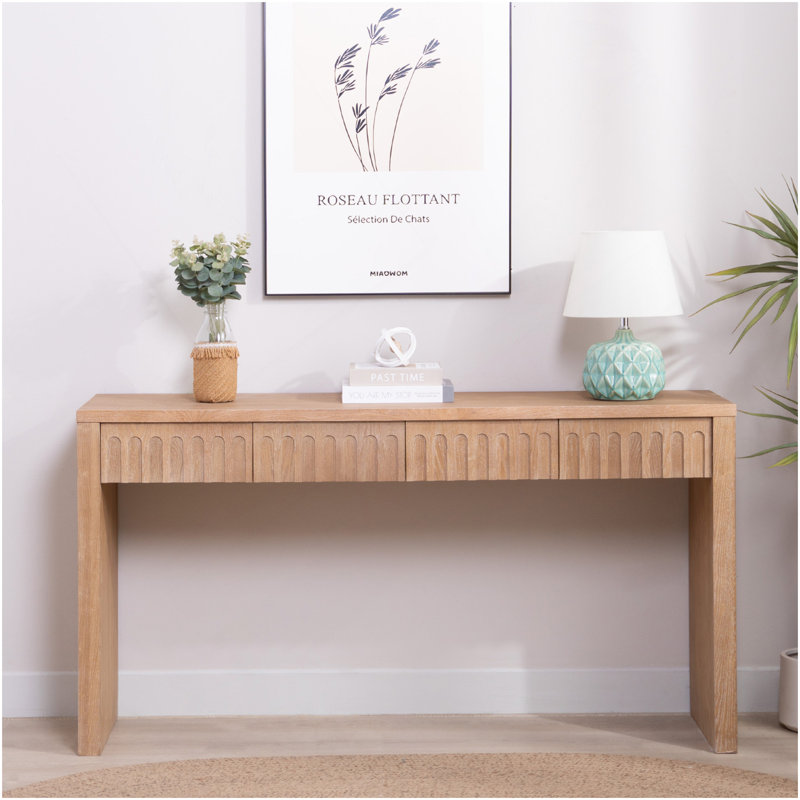 Console moderne à 4 tiroirs - Table d'entrée de 59,2 po en bois naturel