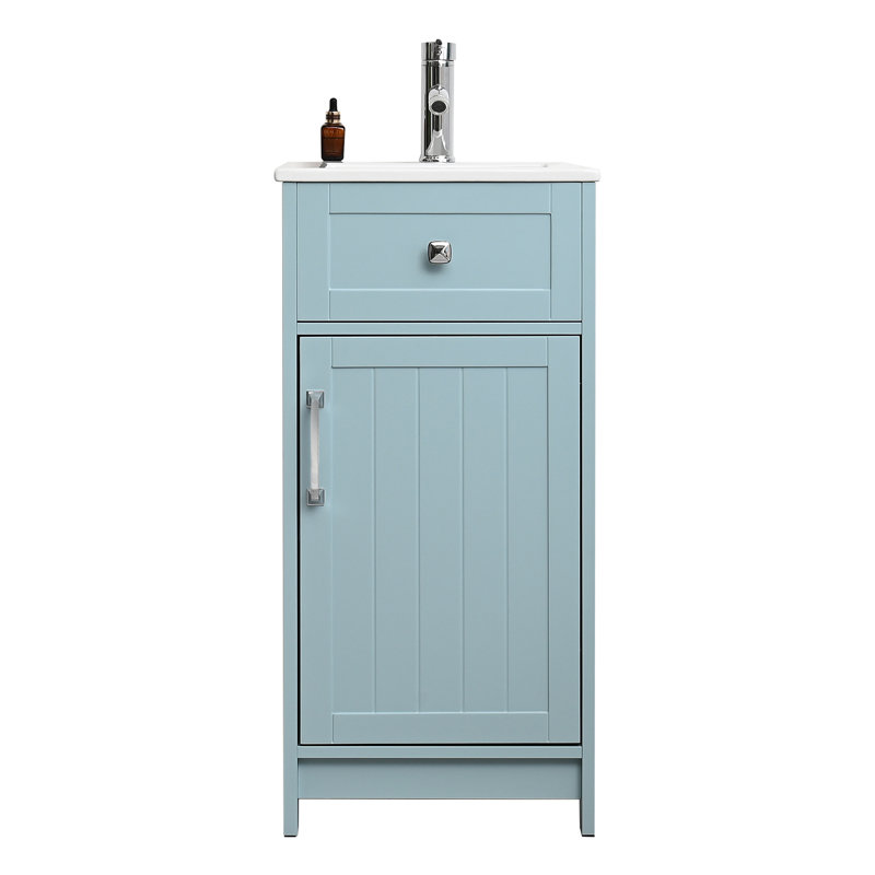 Meuble-lavabo moderne 16 po avec lavabo, Bleu, Argent argent