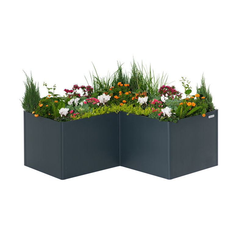 Boîte à fleurs en métal pour l'extérieur en forme de L, Bleu minuit, H 32 po x l 83 po x P 83 po