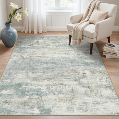 Tapis 6 x 9 pour la chambre à coucher du salon, tapis moderne lavable à la machine, grand tapis doux à poils courts avec envers antidérapant pour la salle à manger, bleu clair