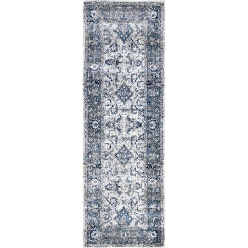 Tapis à motif oriental bleu Vara, Tapis de couloir 2 pi 6 po x 8 pi