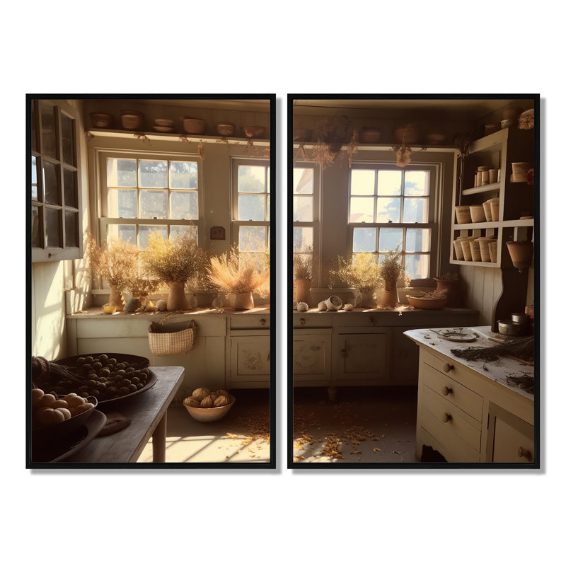 Old Farmhouse Kitchen IV - Toile beige avec 2 panneaux, Impression encadrée flottante, H 36 po x l 48 po