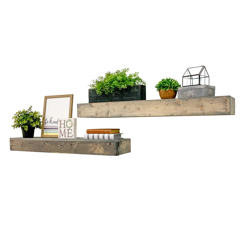 2 Piece Pine Floating Shelf, 3.75" H x 36" W x 6" D, Gray