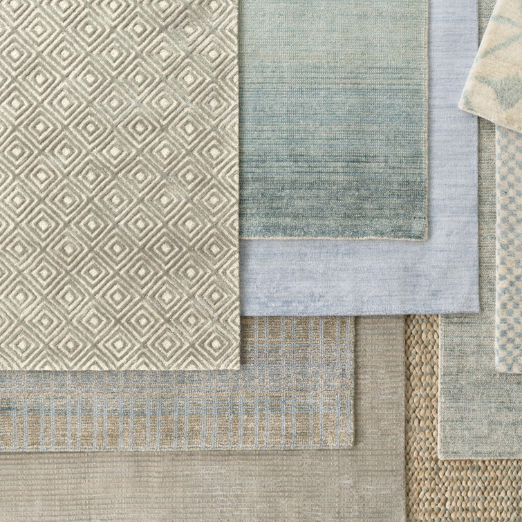 Cut Stripe Ocean Hand Knotted Viscose/Wool Rug