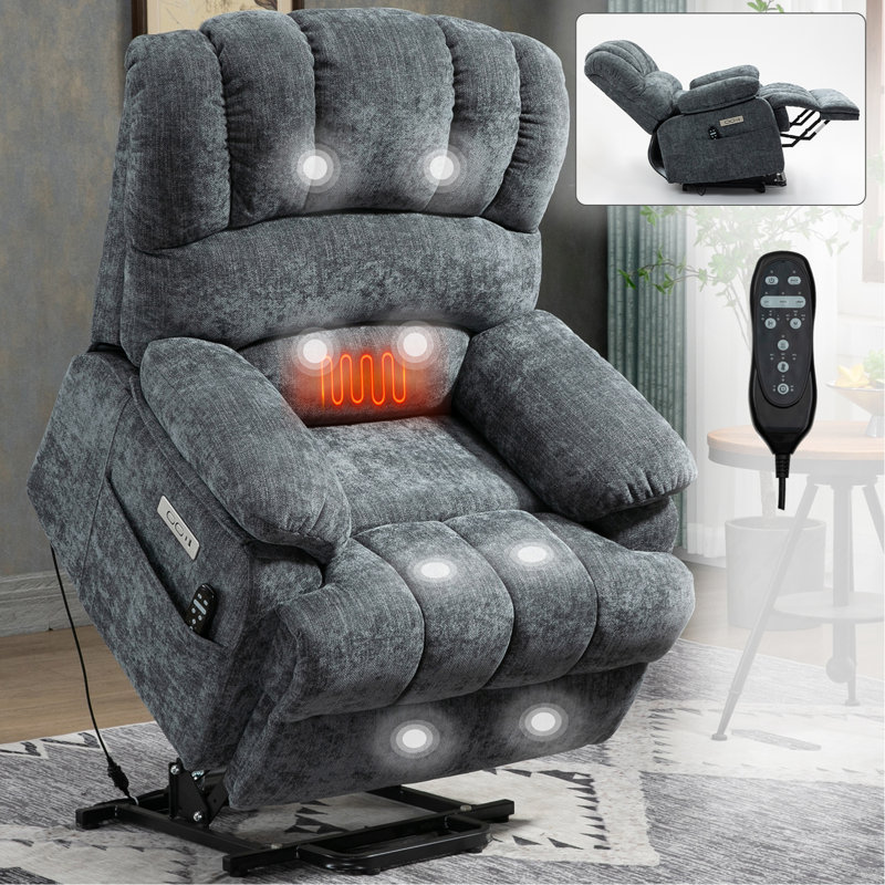 Fauteuil inclinable électrique en chenille de 23 po de large avec dossier haut et gris 23 po avec massage par vibration 8 points et chauffage lombaire