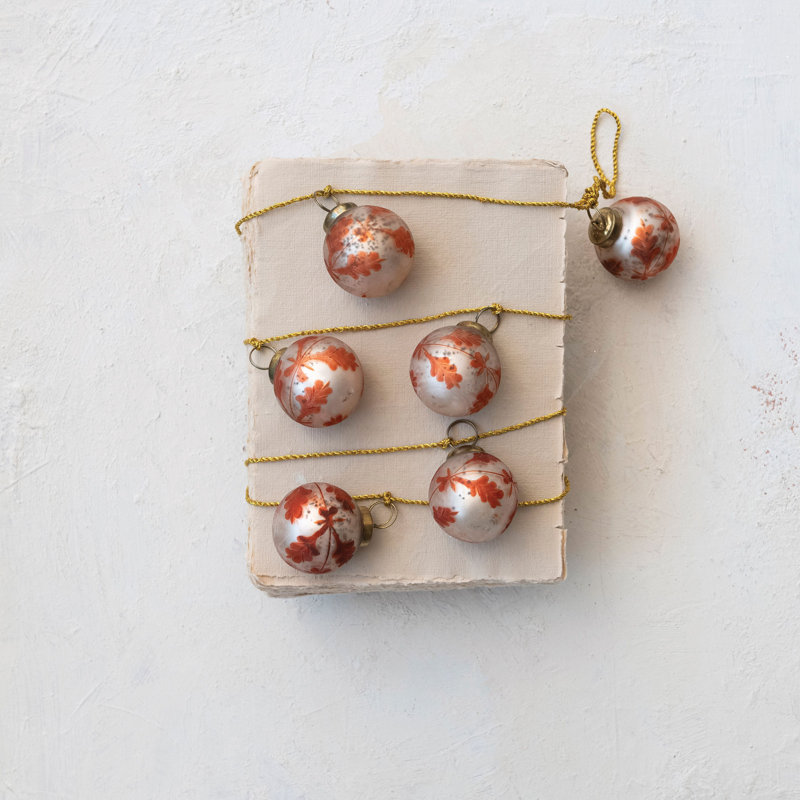 Etched Mercury Glass Ball Ornament Garland With Gold Cord