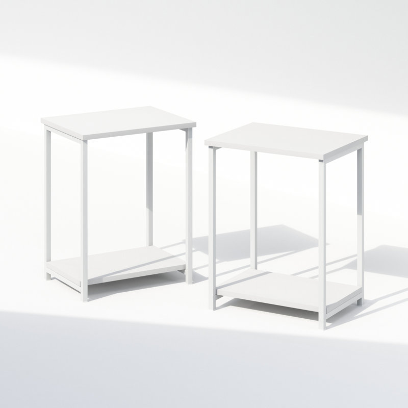 Villalba Industrial Metal Frame Nightstand, Bedside Table, White, Set of 2, 19.7" H x 15.2" W x 11.7" D, No