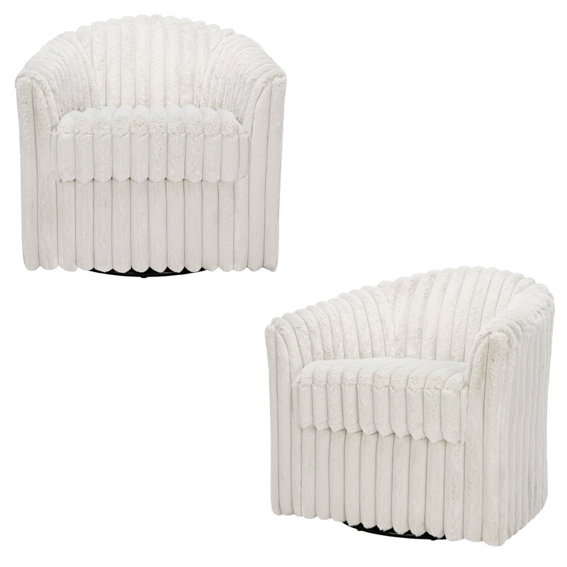 Aunna 78.2Cm Wide Swivel Barrel Chair, White Faux Fur
