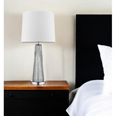 29" Silver Glass Buffet Lamp With Off White Empire Shade
