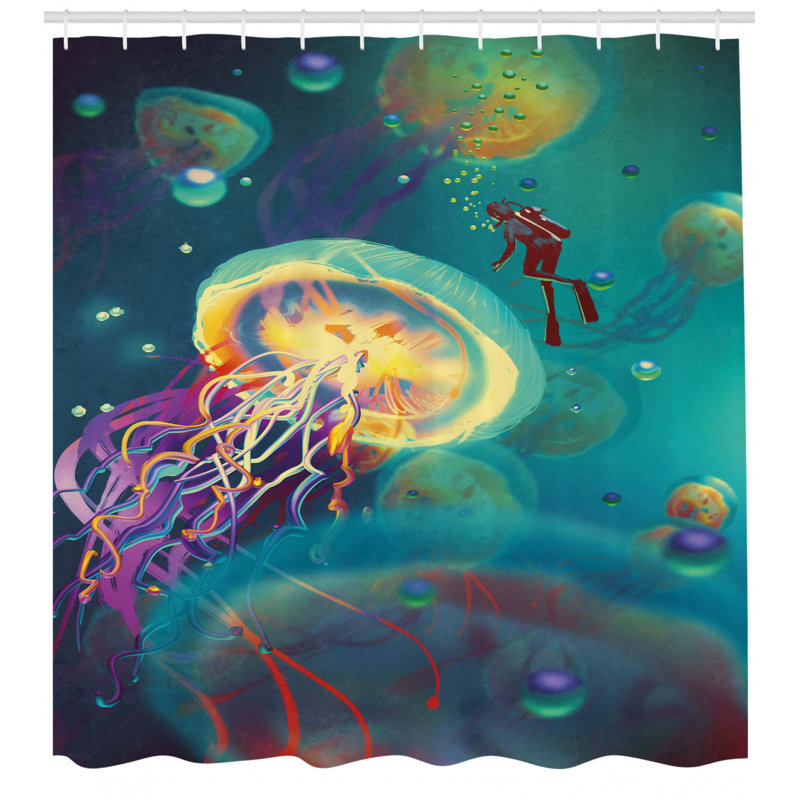 Ensemble de rideau de douche Giant Jellyfish and Diver in the Sea, H 75 po x l 69 po