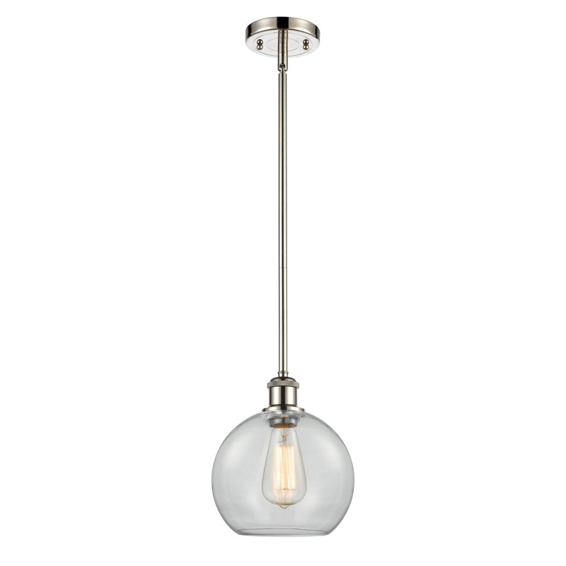 Luminaire suspendu en forme de globe à 1 lumière Anchondo, Transparent, Ampoule non incluse, Nickel poli