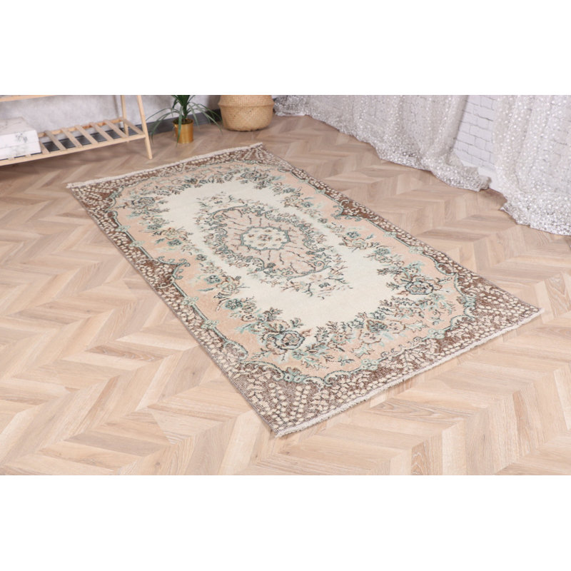 Élégant tapis turc Oushak rétro beige pour un style bohème antique authentique