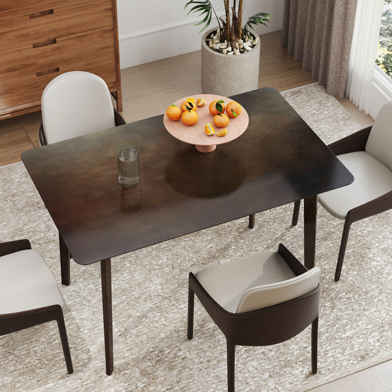 Table de salle à manger rectangulaire de style moderne du milieu du siècle pour 4 personnes, fini grain de bois