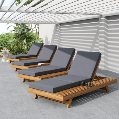 ENSEMBLE DE CHAISE LONGUE, ESPACE DISPONIBLE D'UN CÔTÉ, BOIS ACACIA AVEC COUSSIN DE FAUTEUIL (GRIS FONCÉ ET PLI triple) - VERSION ASSORTIRÉE