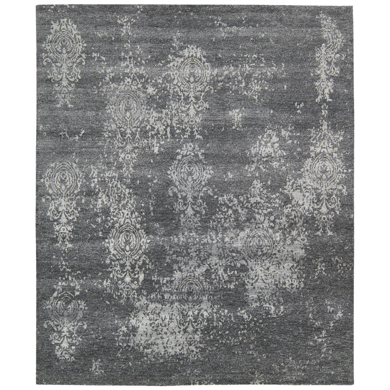 Tapis gris / ivoire en laine noué à la main Hydro, Tapis de couloir 2 pi 3 po x 8 pi