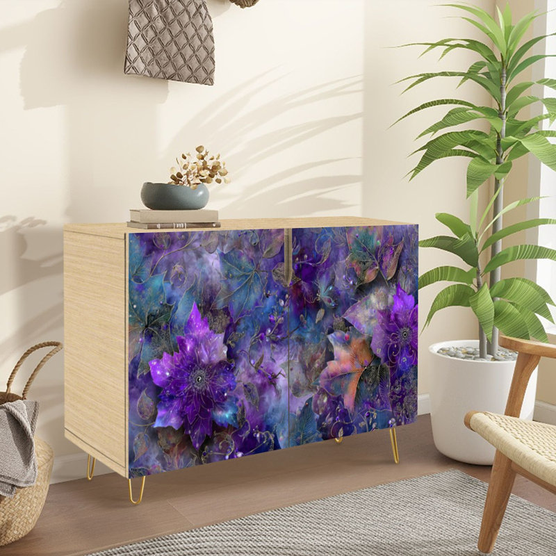 Buffet Buffet avec rangement Celestial Botanical Floral Cosmic avec 2 portes pour le salon et la cuisine