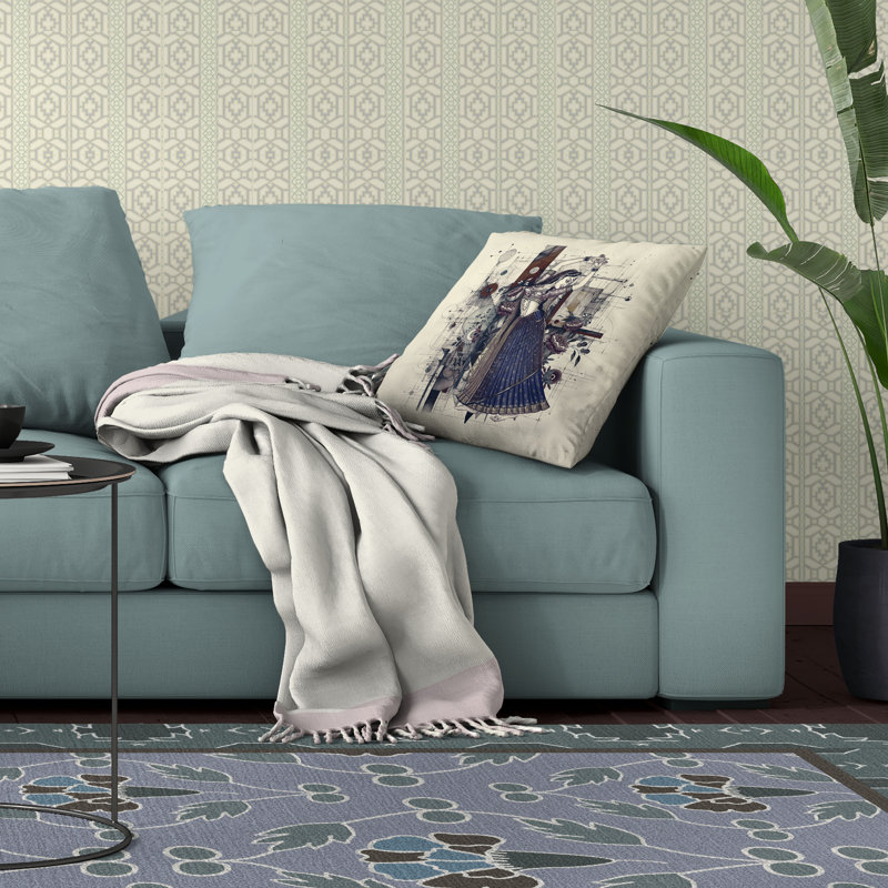 Coussin en suède gracieux avec housse amovible, H 20 po x l 20 po, Bleu / brun / beige