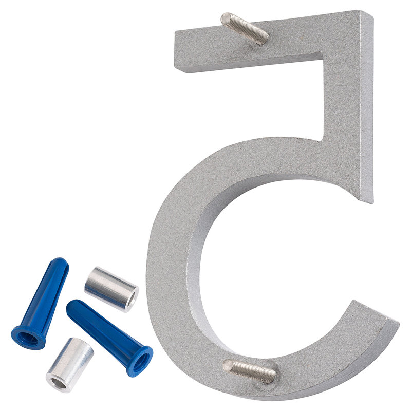 Numéro de maison à fixation flottante 16 po, 5, Argent