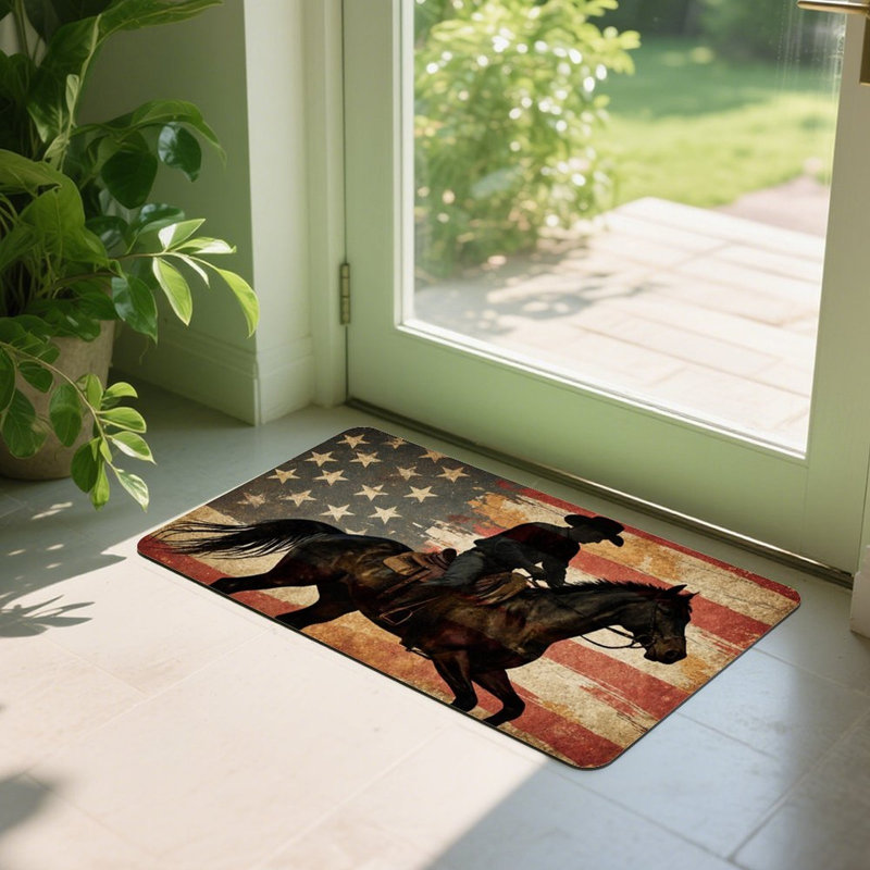Cowboy & American Flag Doormat, 24 x 36, for Front Door