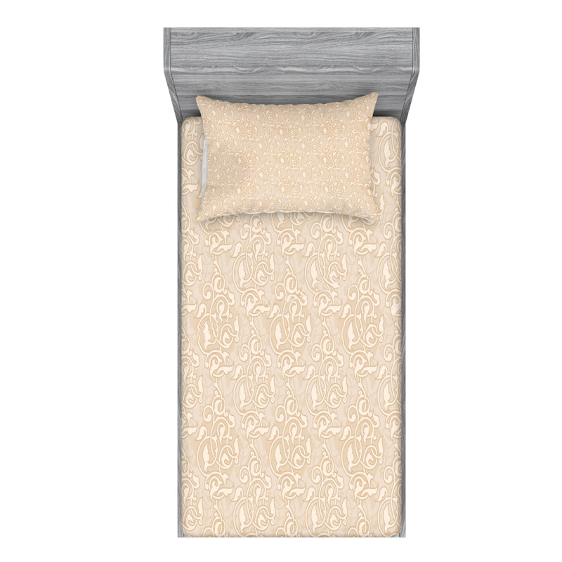 Ensemble de draps rétro à texture française, Ensemble de draps pour lit simple TG avec drap-hou, Floral beige