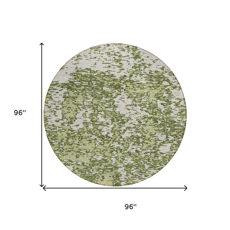 Tapis extérieur rond lavable abstrait vert olive et ivoire 8 pi