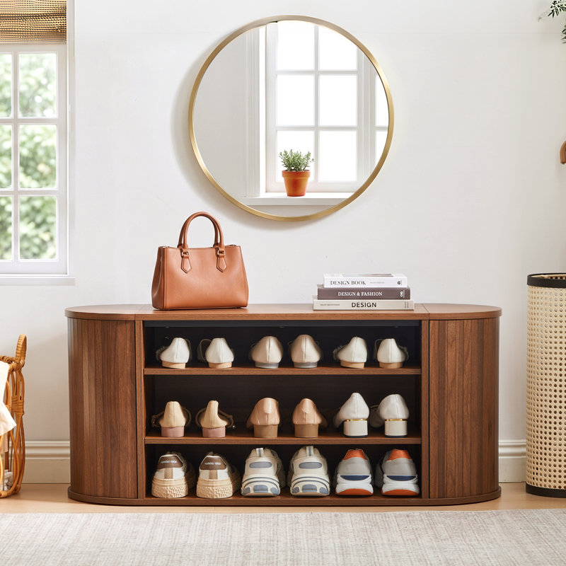 Banc de rangement pour chaussures 9 paires, Brown Wood