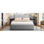 Grand lit tapissier gris avec lumières, tête de lit escamotable et lit gigogne-2029330061