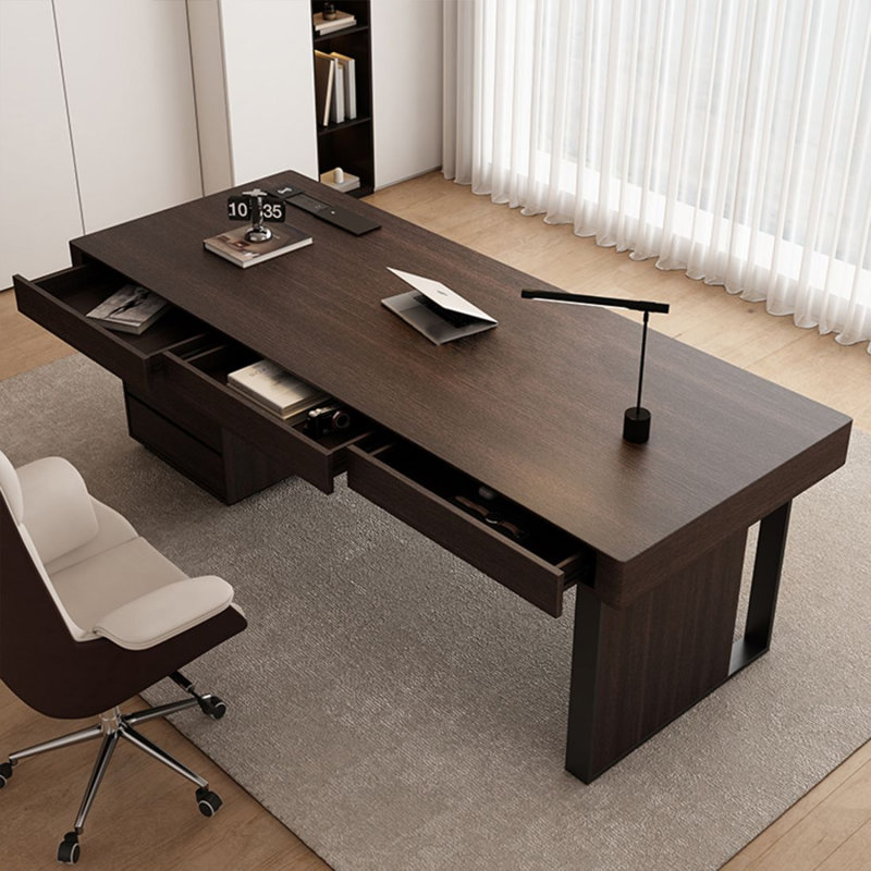 Smoked color Rectangular Solid Wood Writing desk with drawers desk, 29.53" H*62.99" W*27.56" D