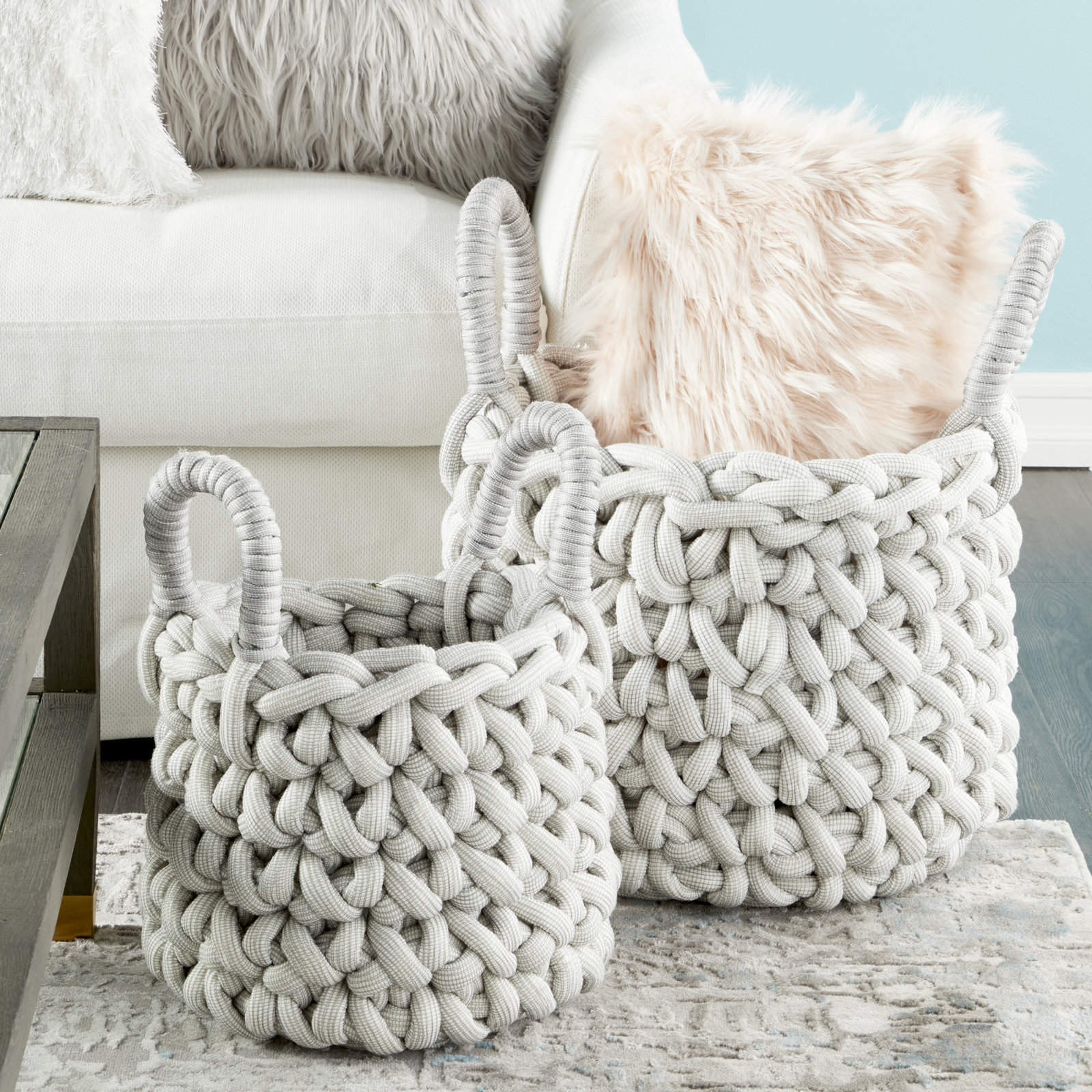 Handmade Fabric Decorative Basket - Set of 2