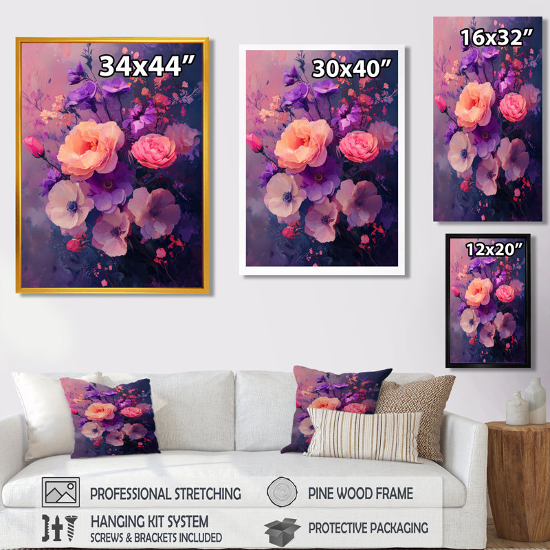 Sherita - Floral Wall Art Prints, H 32 po x l 24 po, Reproduction encadrée sans passe-partout, Argent argent
