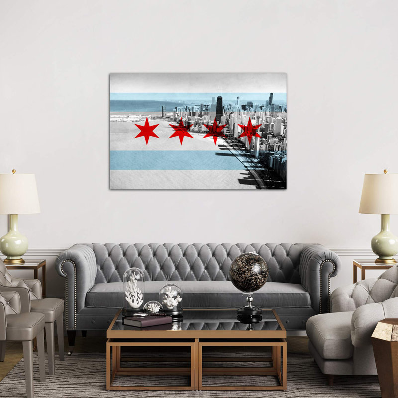 Chicago City Flag (Downtown Skyline) - Wrapped Canvas Print, 152.5 cm H x 101.5 cm W