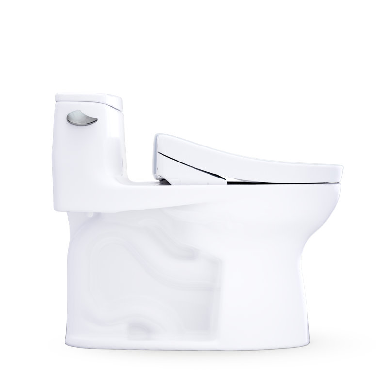 TOTO Ultramax Low Profile WASHLET+ S5 One-Piece Elongated 1.28 GPF Universal Height Toilet with CEFIONTECT, Cotton White - MW6183446CEFG#01