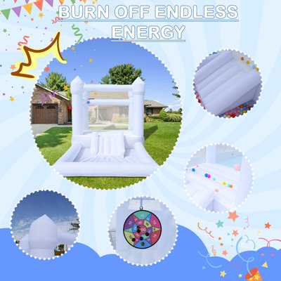 Jeu gonflable blanc pour enfants avec gonflable, grande piscine et salle de jeu spacieuse pour enfants 3-12