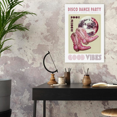 Disco Dance Party - Contemporary Disco Dance Party Saturday Night Townhall Pink Cowboy Boots Art