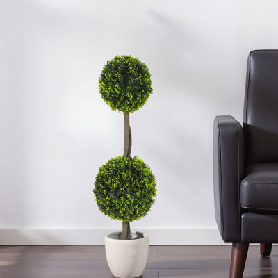 Arbre double artificiel 34 po avec pot, 2 pièces, en plastique et en bois, pré-empoté pour ajouter une touche de style à la maison, facile d'entretien, sans assemblage, 10 po de largeur x profondeur 33,5 po de hauteur, 2 décorations fonctionnelles rapides, basse