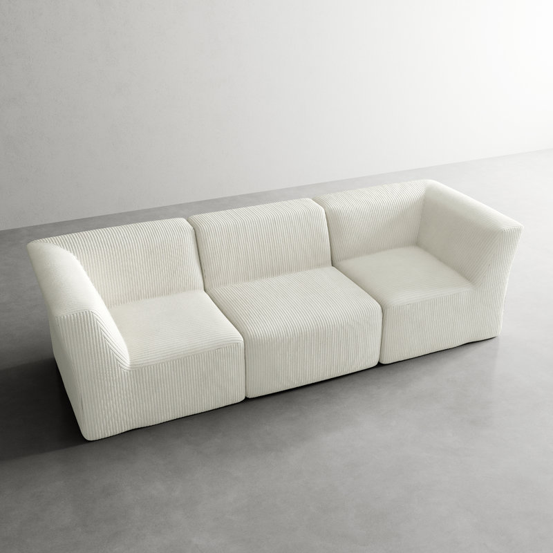 Berlare Boneless 3 - Piece Upholstered Compression Corduroy Modular Sectional Sofa – Fully Compressed, No Assembly Required