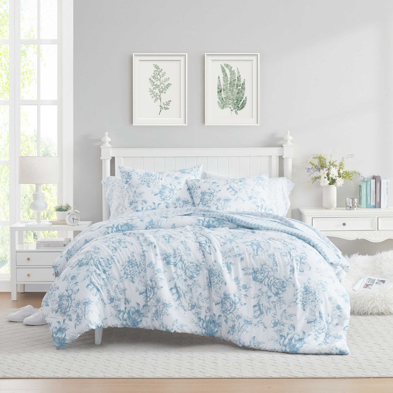 Ensemble d'édredon réversible bleu Laura Ashley Delphine, Édredon de très grande taille et 6 pièces suppl