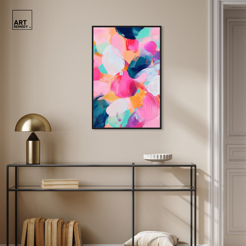 Peony Burst Vision, toile moderne de couleur abstraite par Art Remedy, Cadre noir, H 46 po x l 31 po