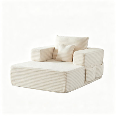 Fauteuil inclinable une place en velours côtelé beige, fauteuil lounge modulaire de 159 cm avec rangement intégré dans l'accoudoir, coussin décoratif, mousse haute densité pour une utilisation intérieure polyvalente