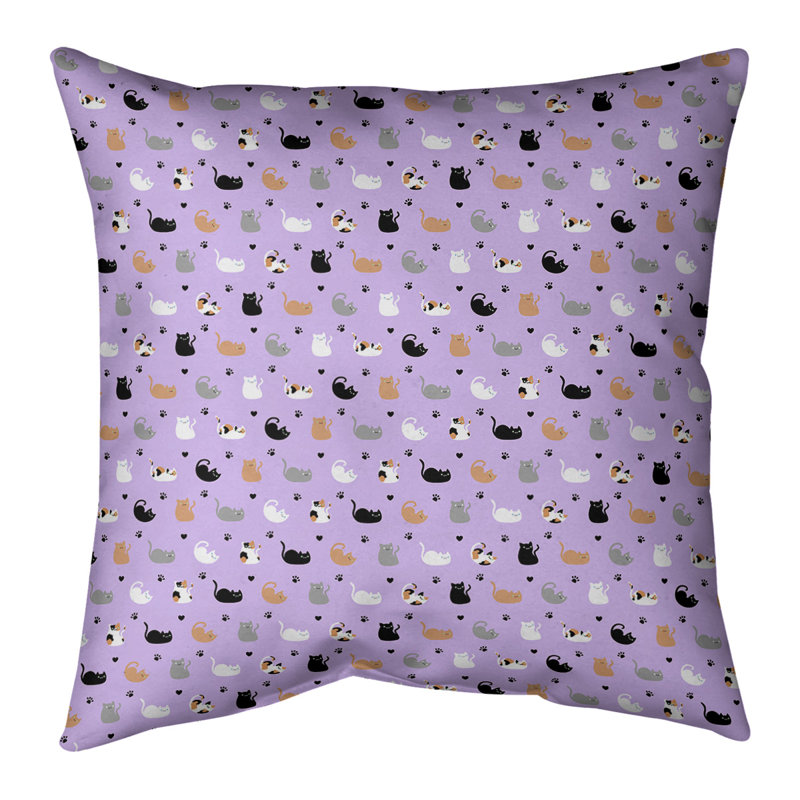 Housse de coussin carrée en fourrure de chat et insert, Pas de bourre, H 16 po x l 16 po, Sauge / noir / brun