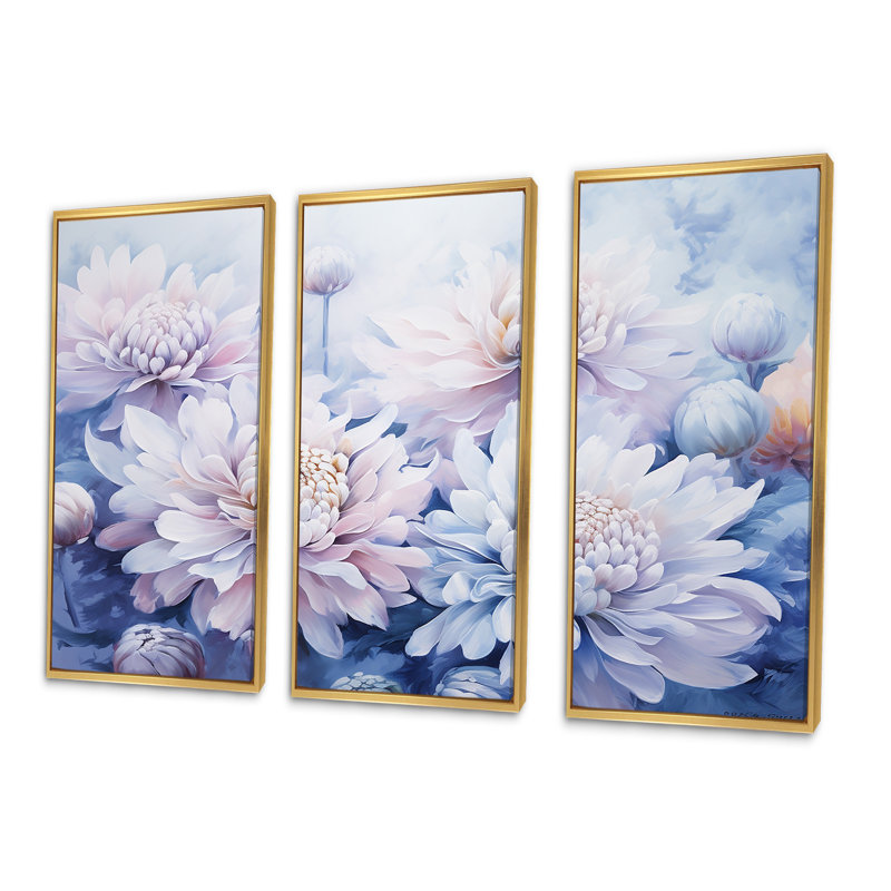 «Enchanting Chrysanthemums Flowers», ensemble d'art mural champ de fleurs, Cadre flottant doré, H 40 po x l 60 po x P 1 po