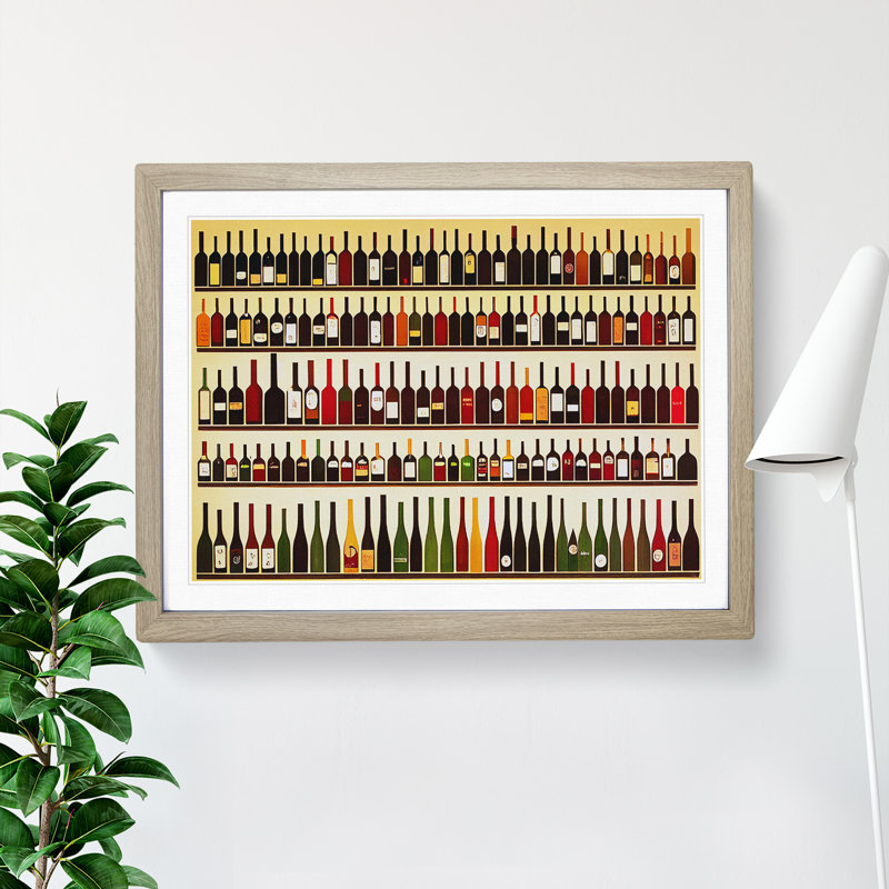 XH1022-10163X Wine Bottle Art Retro Vol.1 - Single Picture Frame Print, Oak, 34cm H x 46cm W x 2cm D