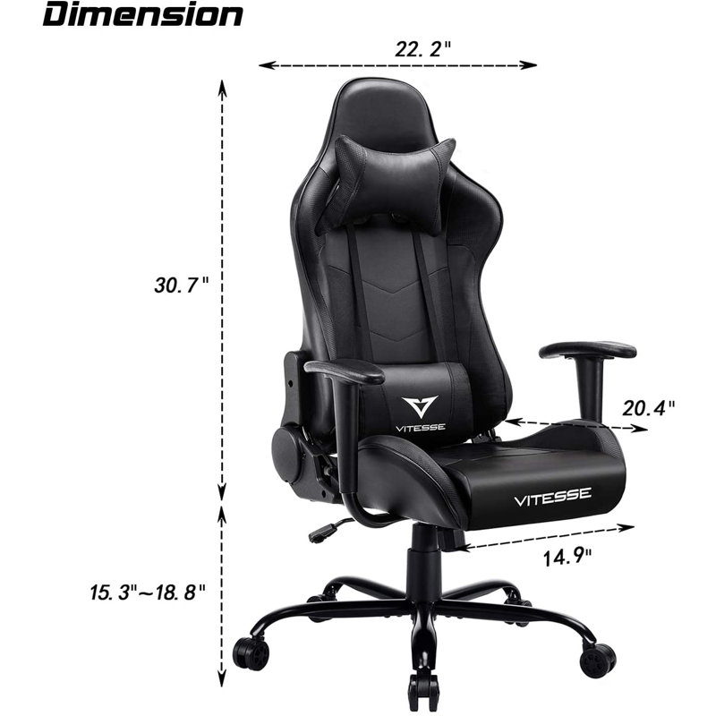 Ergonomic Racing Gaming Chair, 330 lbs PC Computer Chair with Support and Headrest, Black, 49.7" H x 22.2" W x 21" D