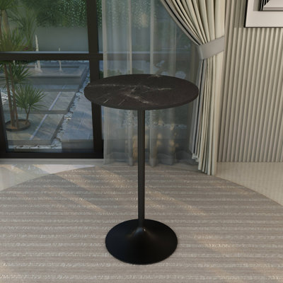 Harton 48" Round Bar Height Dining Table with MDF Top and Stainless Steel Pedestal Base Kitchen Table Seats 2-6 Person