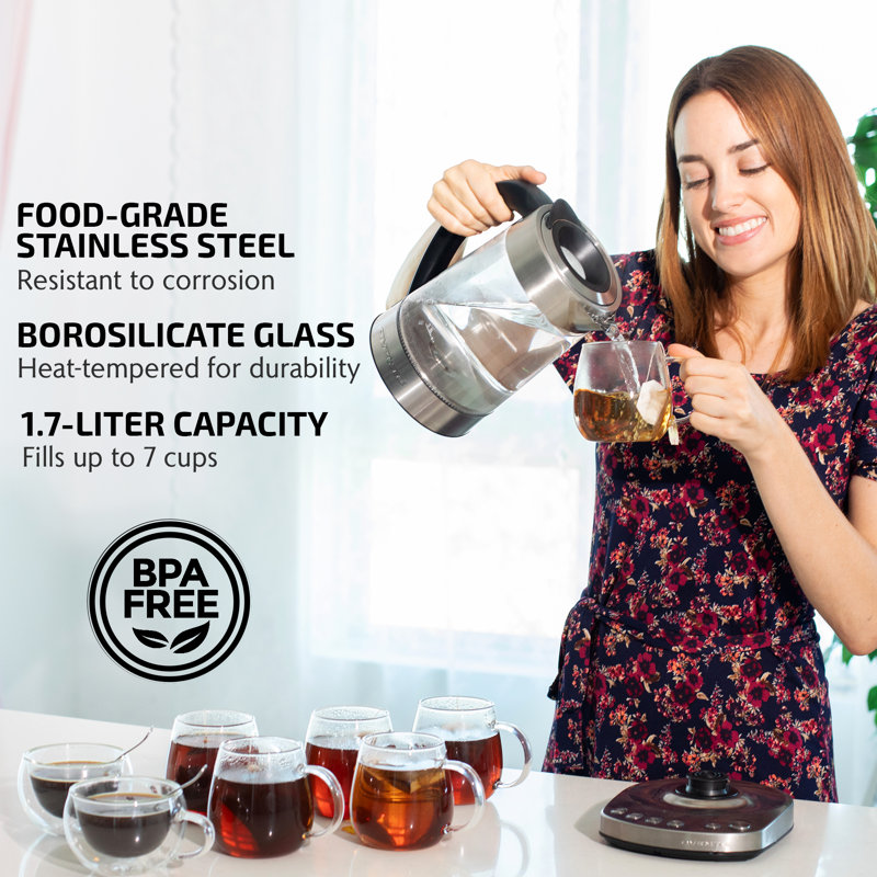 1.7L Silver Glass Electric Kettle with Temperature Control