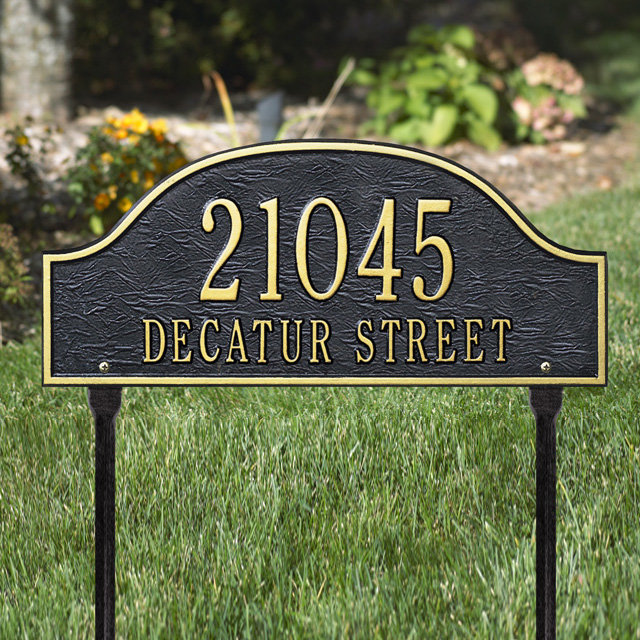 Admiral 2-Line Lawn Address Sign, Black and Gold, Yes