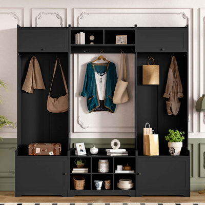 Portemanteau moderne avec rangement pour chaussures, banc d'entrée 4 en 1 avec 8 casiers, 7 crochets à manteau et tablette réglable VIBE